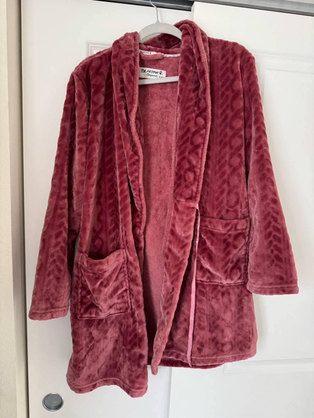 BearPaw Plush Open-Front Teddy Jacket in Dusty Rose